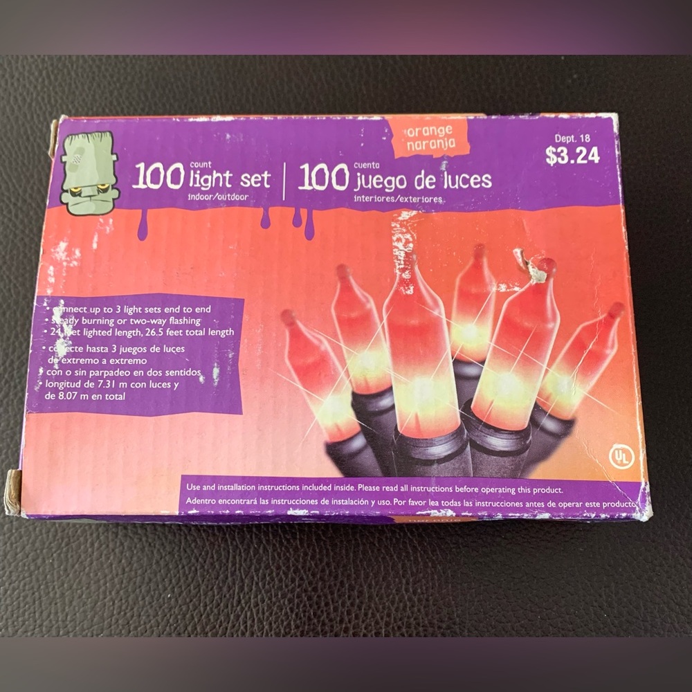 Halloween Flicker Flame Lights Orange String Lights 24Ft Vintage Steady Or Flash